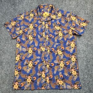 Retro Rifle Hawaiian Shirt Mens XL Blue Tropics Floral Gun Print Short Button Up